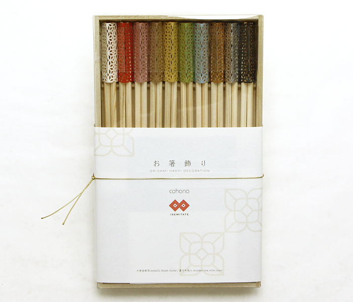 イセミタテ お箸飾り 透かし金彩 10個セット 祝い箸付き 蓋付木箱入