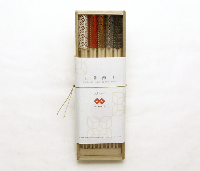 イセミタテ お箸飾り 透かし金彩 5個セット 祝い箸付き 木箱入