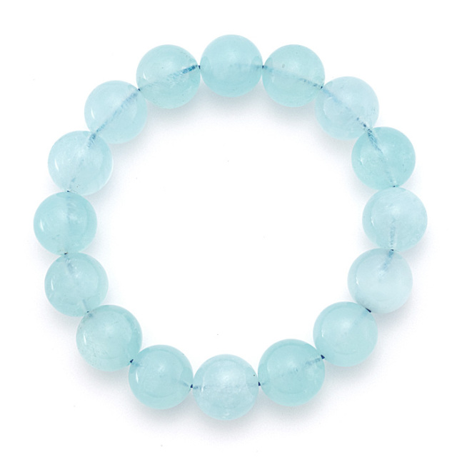 【モスアクアマリン】透明感際立つ上品な輝き 天然石 ブレスレット ブレスレット アクアマリン （モザンビーク産） 13mm 16玉 No.74