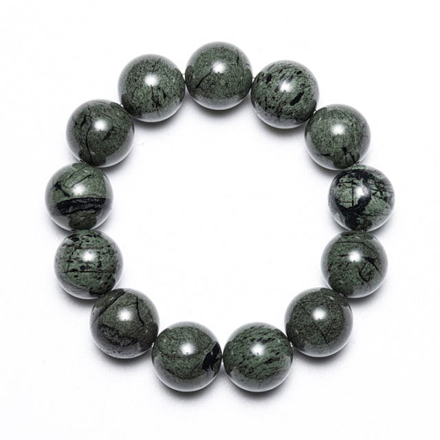 ブレスレット 神居古潭（カムイコタン）石 グリーン 14φ 13玉 No.17