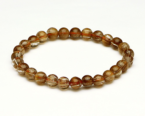 ブレスレット オレンジブラウンルチルクォーツキャッツアイ 6.5φ 27玉