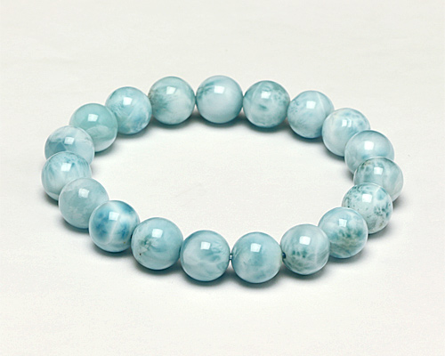 海の静けさを纏う｜高品質ラリマー 天然石ブレスレット 希少]ウォーターブルーラリマーブレスレット（約10.5mm玉・透明質の粒