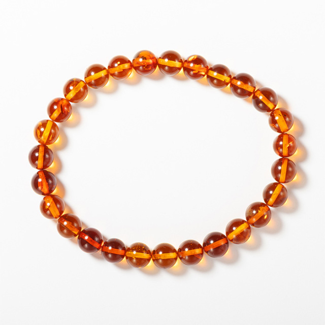 【天然石大セール 20%off】ブレスレット アンバー （琥珀） コニャックカラー （ロシア・ポーランド産） 6mm 27玉 （アソート） No.39