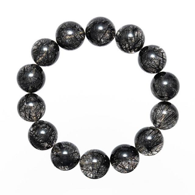 ブレスレット ブラックルチルクォーツ 16.5mm 14玉 No.36