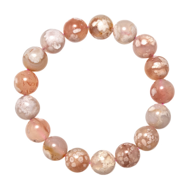 ブレスレット 桜瑪瑙（チェリーブロッサムアゲート） （マダガスカル産） 12mm 17玉 No.2