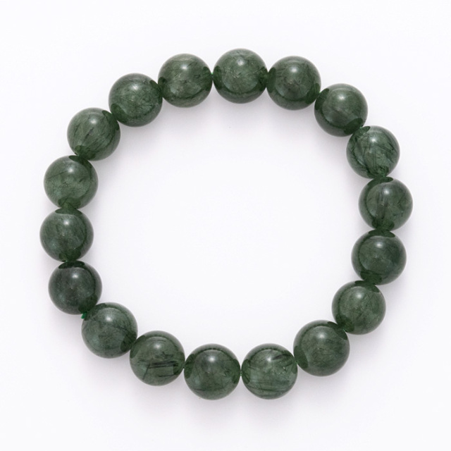 【天然石大セール 20%off】ブレスレット グリーンルチルクォーツ 11mm 18玉 No.2