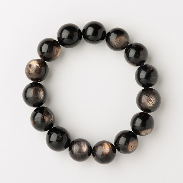 天然石大セール 20%off】ブレスレット ゴールデンブラックマイカ 14mm