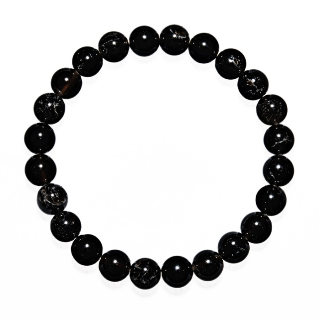 ブレスレット 黒水晶（モリオン） 8mm 24玉 （アソート） No.16 《鑑別書付》