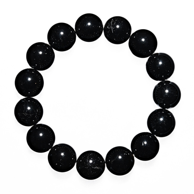 ブレスレット 黒水晶（モリオン） 14mm 15玉 （アソート） No.17 《鑑別書付》