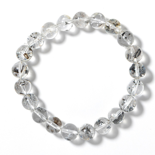 ブレスレット ヒマラヤ水晶 （エレスチャル） 天然タール入り 9mm 21玉 （アソート） No.19