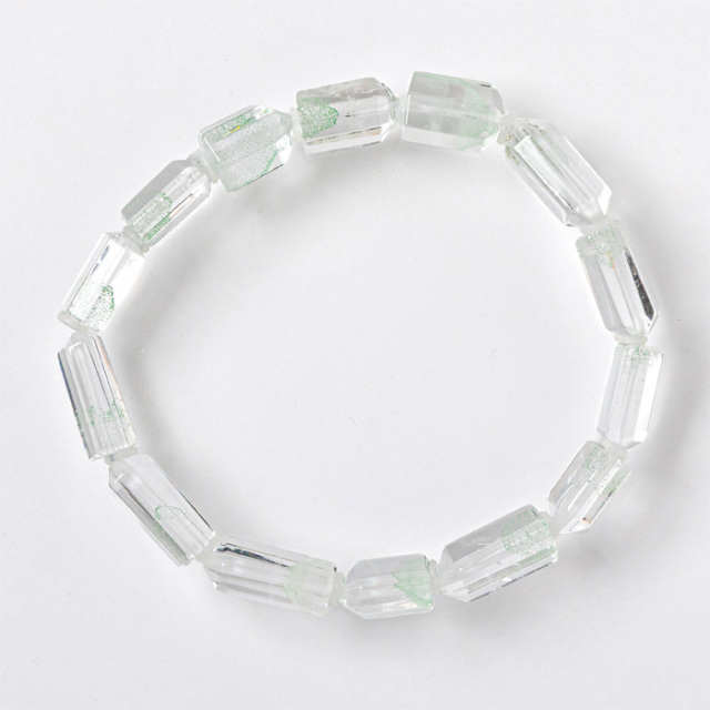 ブレスレット 水晶 グリーンファントムクォーツ （マダガスカル産） カット （ポイント繋） No.13