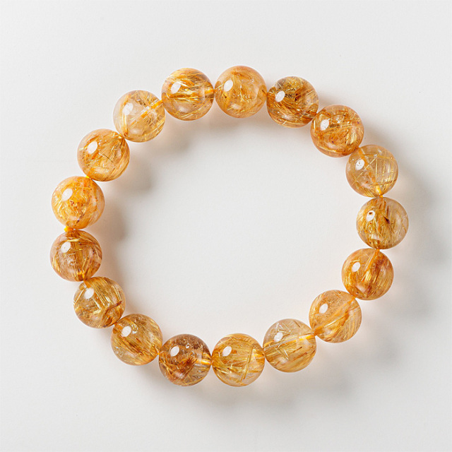 【天然石大セール 20%off】ブレスレット ルチルクォーツ SA （ブラジル産） 12.5mm 17玉 No.129