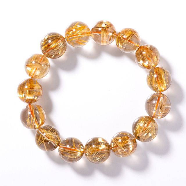 【天然石大セール 20%off】ブレスレット ルチルクォーツ SAup （ブラジル産） 15mm 15玉 No.141