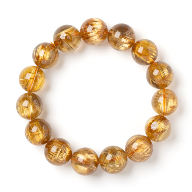 ブレスレット タイチンルチルクォーツ EX キャッツアイ （ブラジル産） 14mm 15玉 No.148