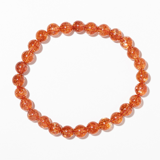 ！真紅な太陽の石！！サンストーンブレスレット　超レア大玉　約16㎜玉 ブレスレット サンストーン EX （タンザニア産） 6.5mm 28玉 No.44