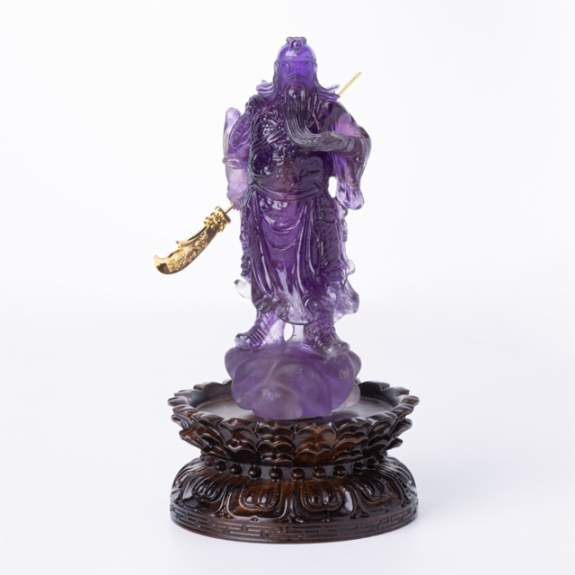水晶彫刻 関聖帝君 （関羽様） （アメジスト／ブラジル産） 台付 No.98