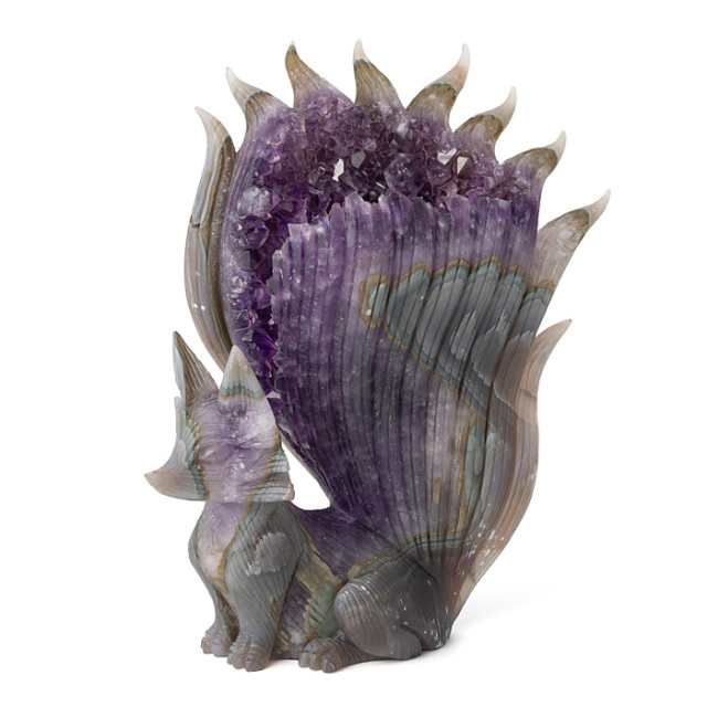 水晶彫刻 九尾の狐 （アメジスト／ブラジル産） No.110 | 神棚・神具の