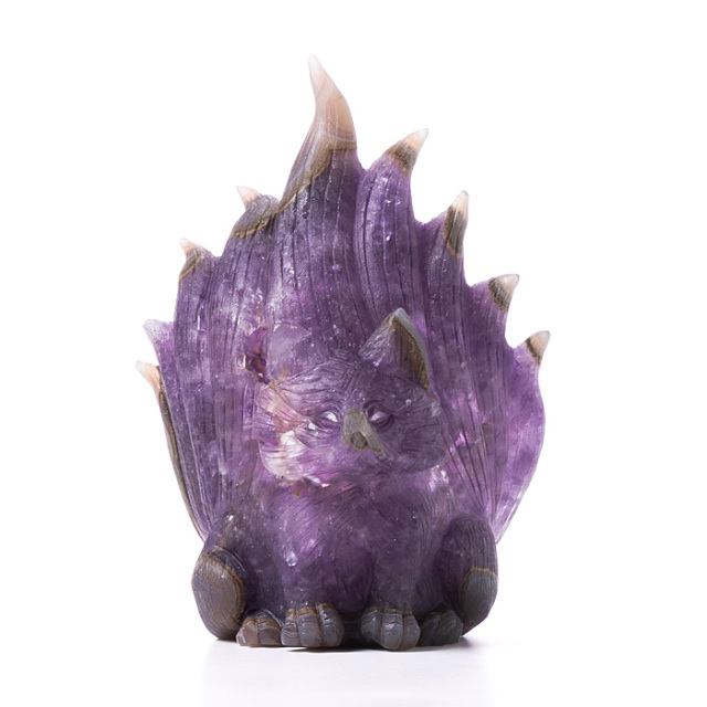 九尾アメジスト置物 約10cm