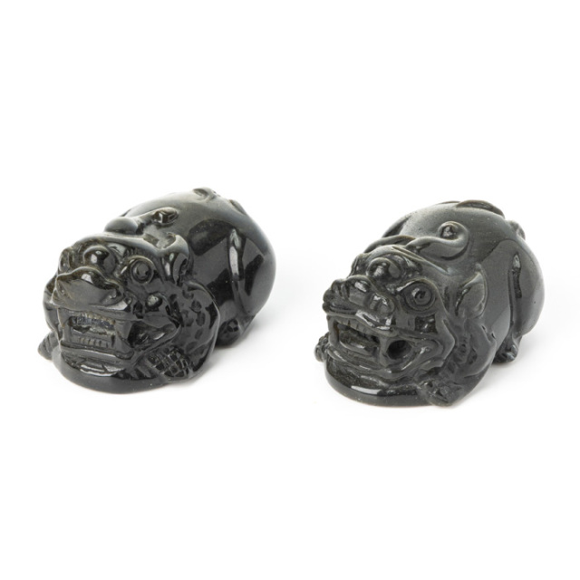 彫刻 貔貅（ヒキュウ） ペア （ゴールデンオブシディアン／メキシコ産） No.91