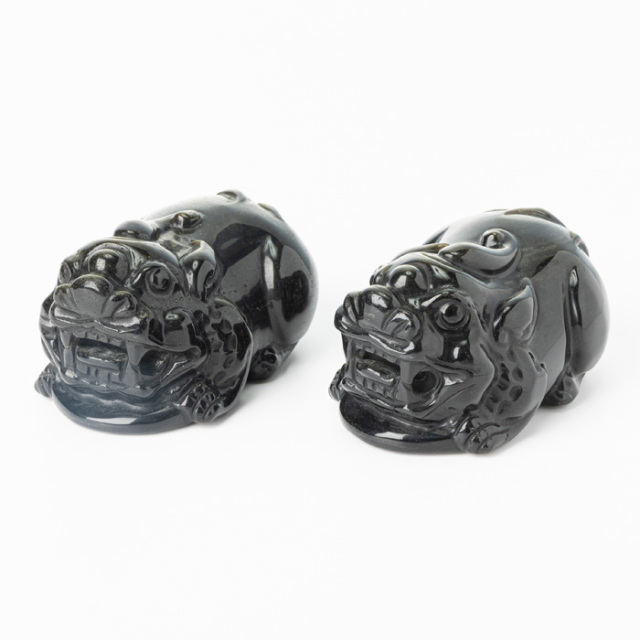 彫刻 貔貅（ヒキュウ） ペア （ゴールデンオブシディアン／メキシコ産） No.92