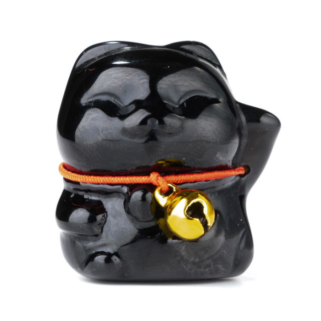 水晶彫刻 招き猫 （モリオン／チベット産） （アソート） No.94