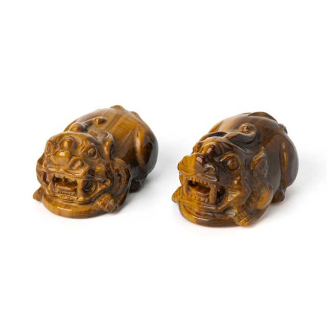 彫刻 貔貅（ヒキュウ） ペア （タイガーアイ／南アフリカ共和国産） No.94