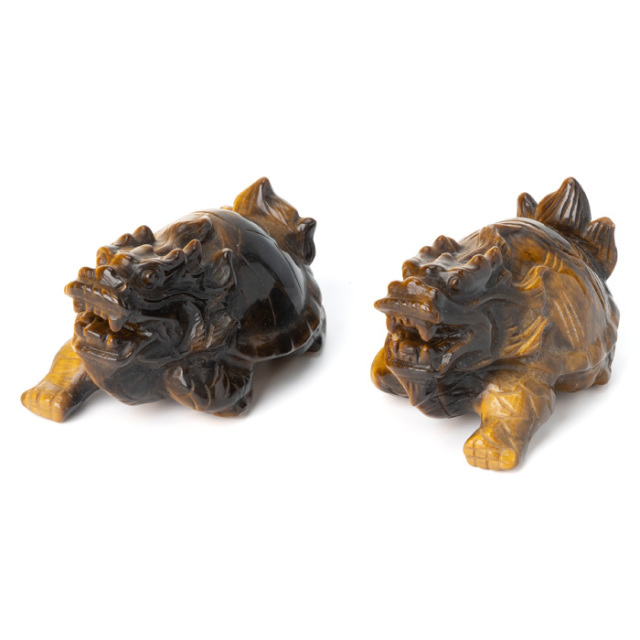 彫刻 龍亀（ロングイ） ペア （タイガーアイ／南アフリカ共和国産） No.96