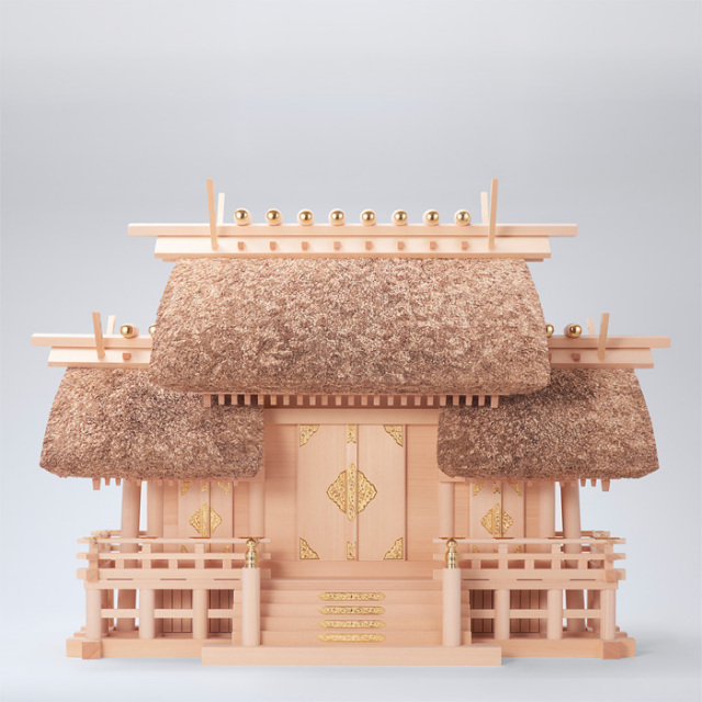 神棚 茅葺三社宮 屋根違 大〈K-4〉