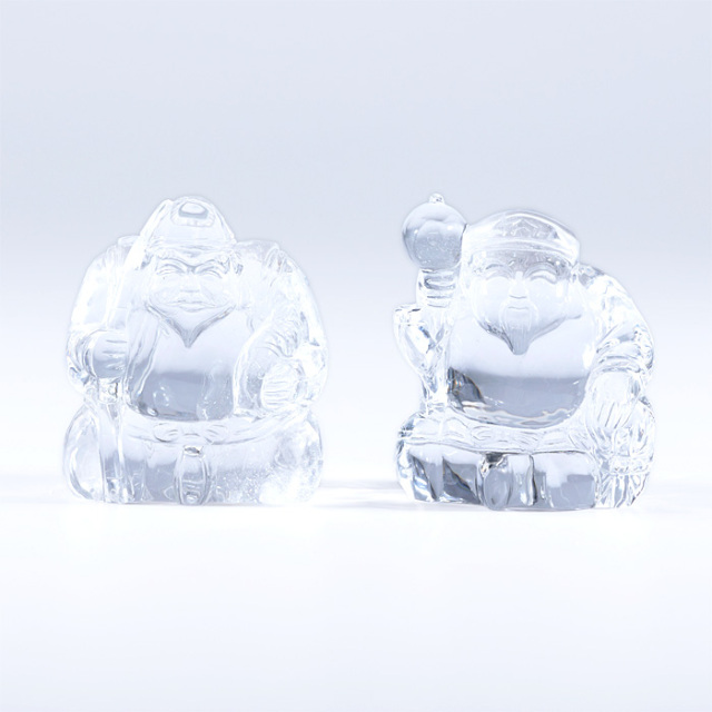 甲府彫刻 えびす様・大黒様 二福神 （天然水晶） 箱付 No.25 | 神棚