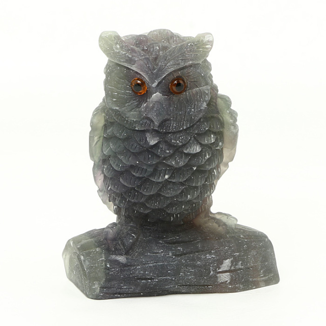 彫刻 ふくろう（不苦労） （レインボーフローライト） No.23 | 神棚