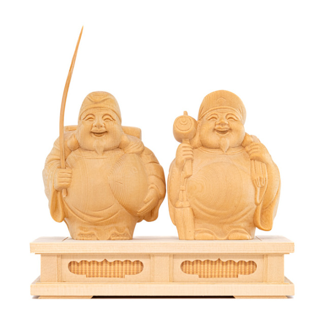 木彫 えびす様・大黒様 二福神 台付 No.5 | 神棚・神具の製造販売通販