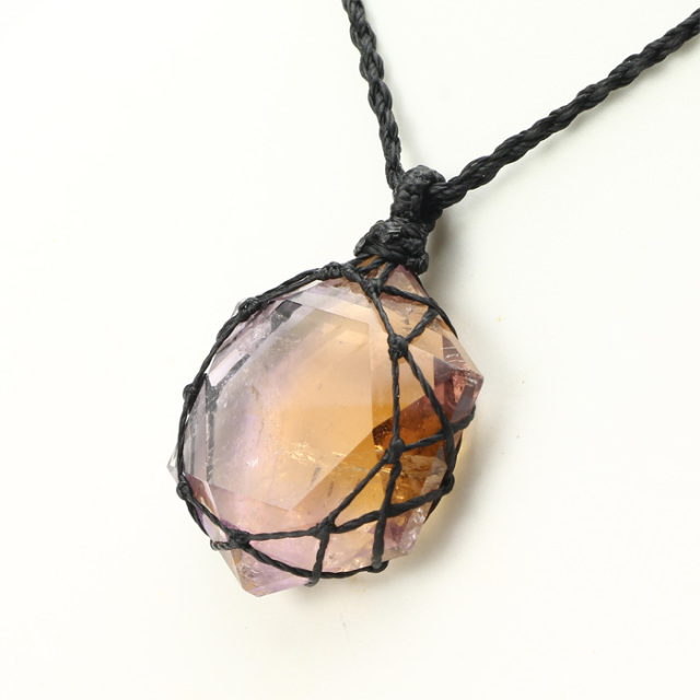 ネックレス アメトリン 六芒星 マクラメ編み 黒 （アソート） No.1