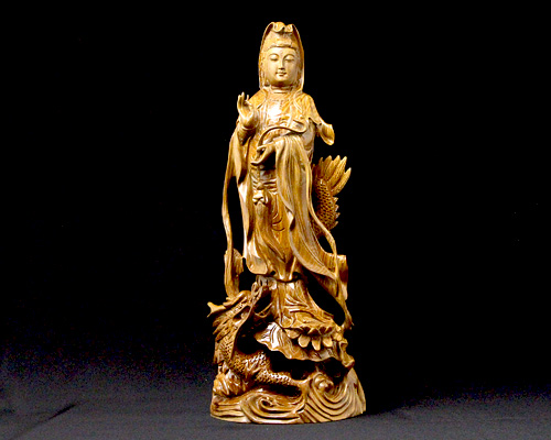 木彫 龍上観音様 緑檀 No.1 | 高級神棚・神具の通販なら伊勢宮忠