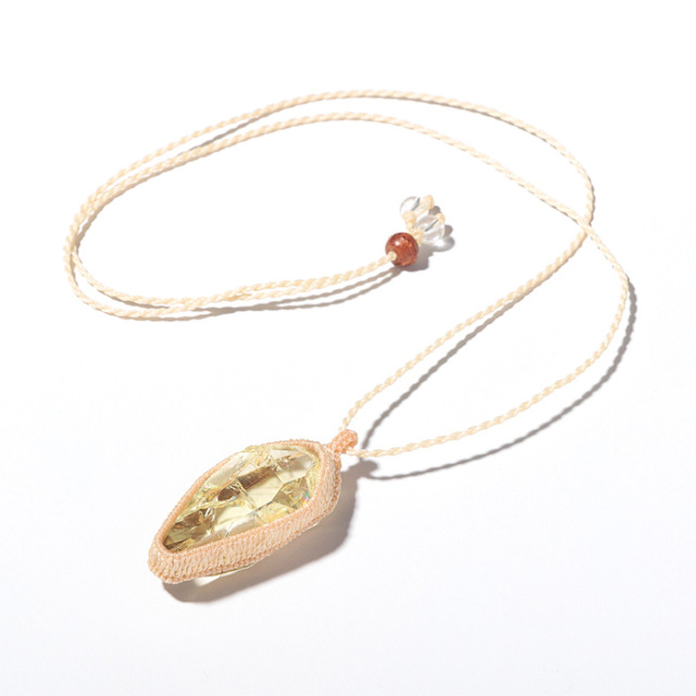 ネックレス レインボーシトリン マクラメ編み ベージュ No.15