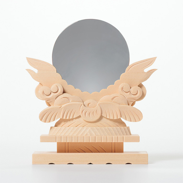 【アウトレット】 特上彫り雲形台 2寸5分 Bタイプ No.3 （神鏡 特上鏡（新品）付）