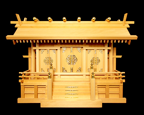 【アウトレット】 神棚 板葺屋根通し三社宮（小）〈I-7〉（米桧製） No.1
