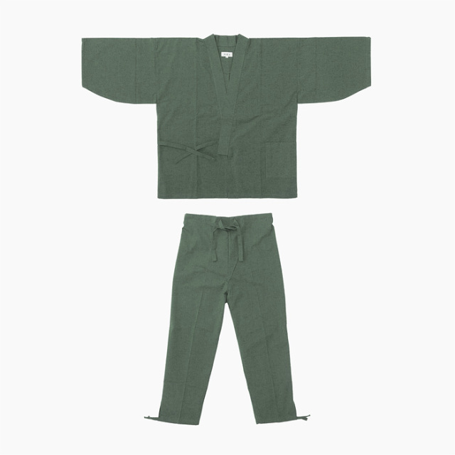 作務衣 久留米綿紬織 上下一組 （女性用） （グリーン） No.23 | 神棚