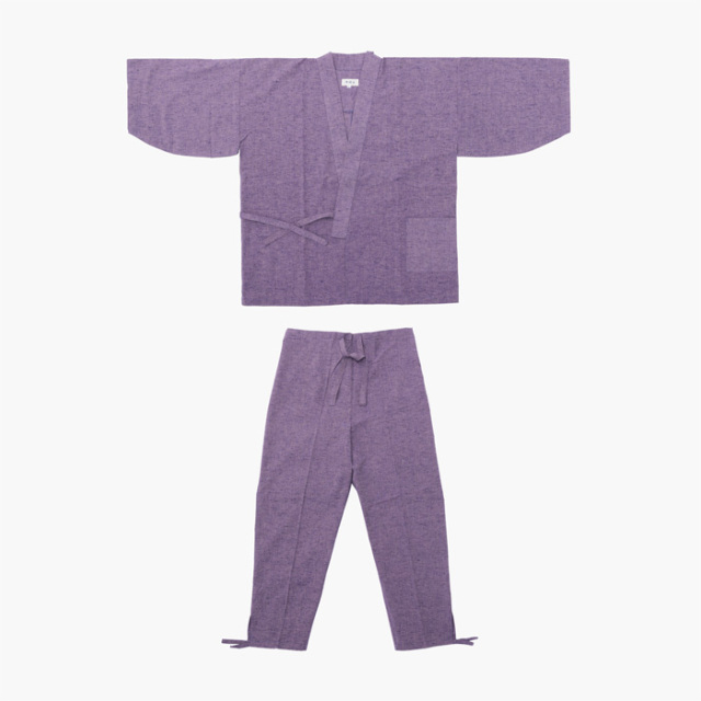 作務衣 久留米綿紬織 上下一組 （女性用） （パープル） No.24