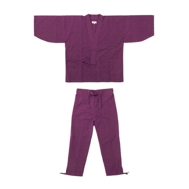 作務衣 久留米綿紬織 上下一組 （女性用） （ワイン） No.25 | 神棚