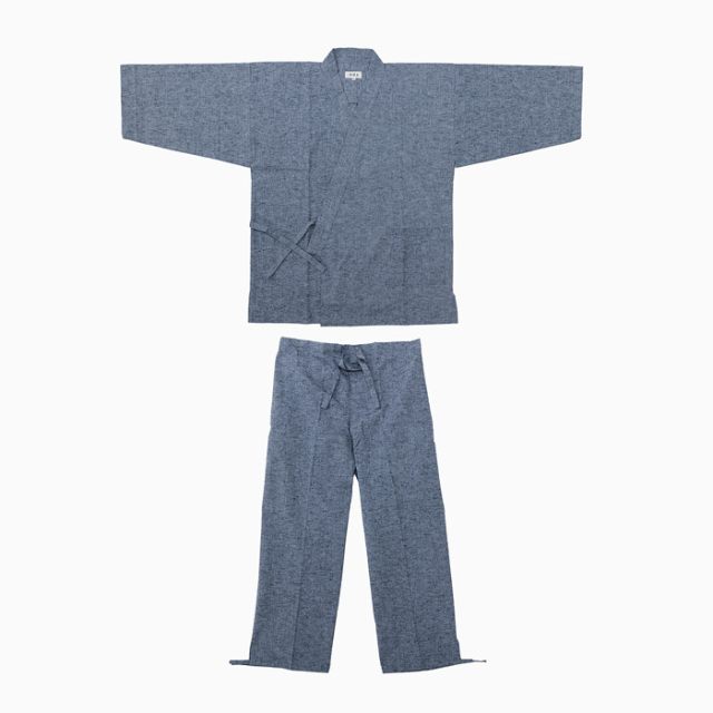 作務衣 久留米綿紬織 上下一組 （男性用） （濃グレー） No.36
