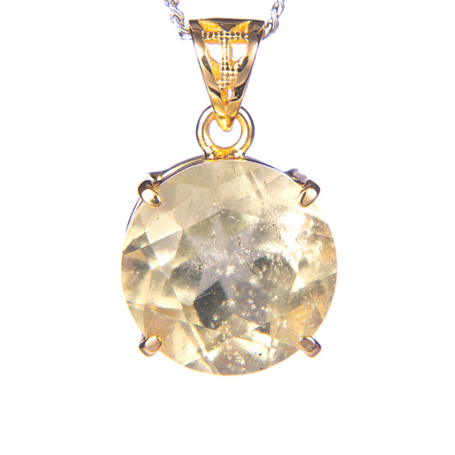 ペンダントトップ リビアングラス （エジプト産） ラウンド SV925 K18メッキ No.13