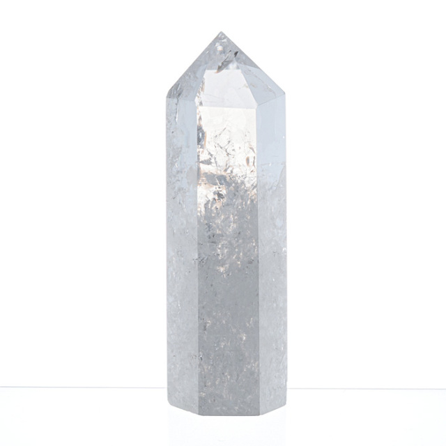 ロングクリスタル　水晶　台座　2段 タイプ　スタンド　32㎝　シルバー 水晶ポイント ナチュラルレインボー水晶 （アイリスクォーツ） No.483