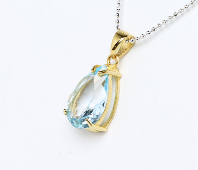 ペンダントトップ スカイブルートパーズ ティアドロップ SV925 18KGP