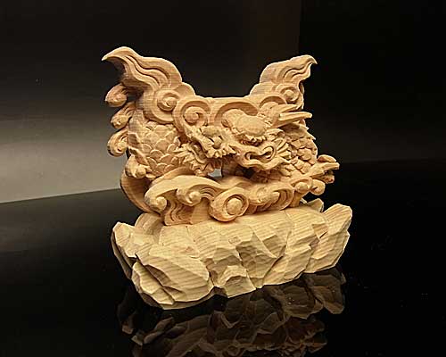 神鏡　龍上彫鏡台（木曽桧製）　2寸用