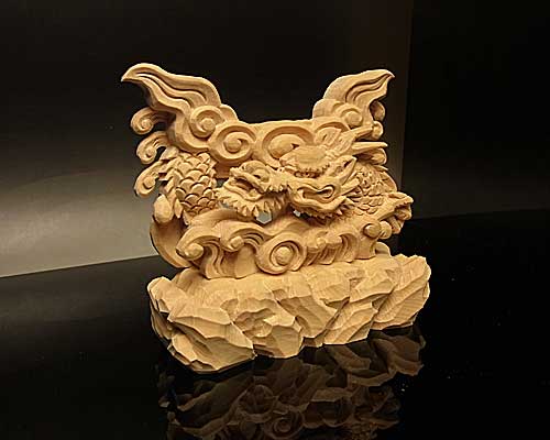 神鏡　龍上彫鏡台（木曽桧製）　2寸5分用