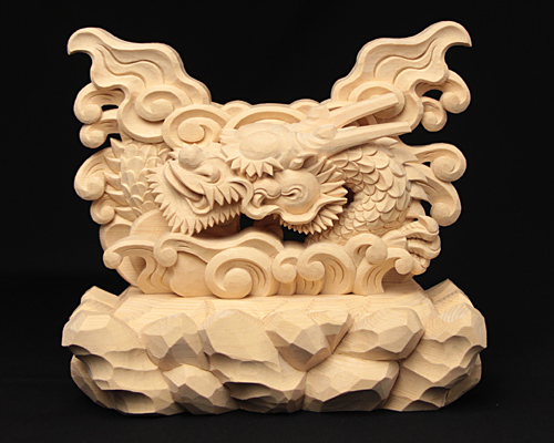 #龍神様#台座#日本製#裏は尻尾付き 夏徳清 楠細密彫り『福運吉祥龍』飾り台座付 | 東京書芸館公式