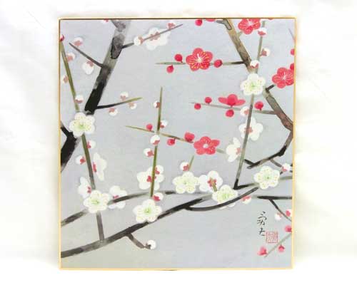 和風飾り絵 色紙 梅 No.1