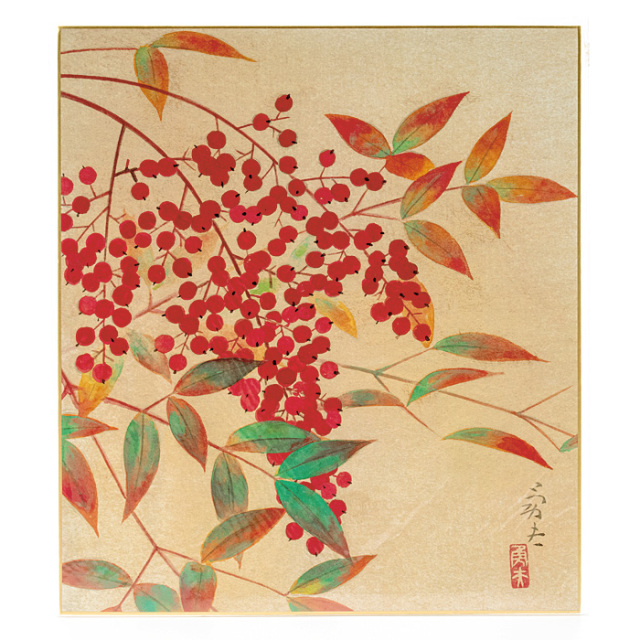 和風飾り絵 色紙 南天 No.16