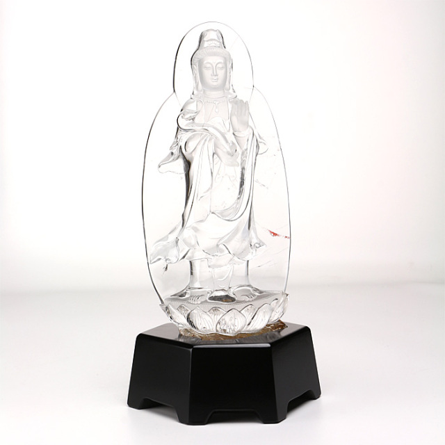 水晶彫刻 観音様 木製台付 No.28 | 神棚・神具の製造販売通販なら伊勢宮忠