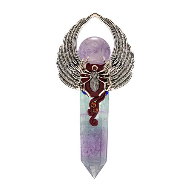 新品　アメジストワンド　魔法の杖　原石　六角柱　アメジストポイント バイカラー アメシスト ワンド ロマネサイト & 虹入 ポイント